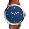 Minimalist 44mm Three-Hand Light Brown Leather Watch