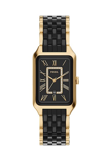 Raquel 26mm Three-Hand Date Gold-Tone Stainless Steel and Black Ceramic Watch
