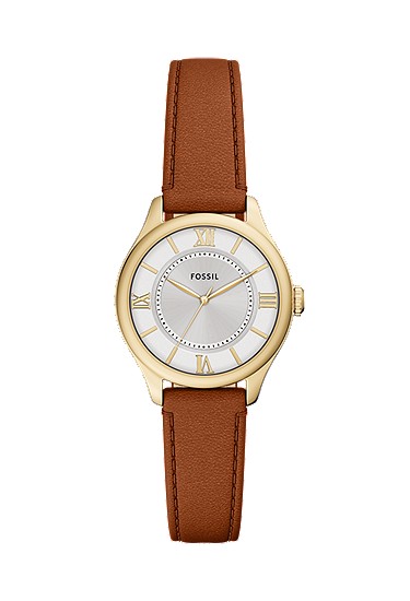 Gilmore 28mm Three-Hand Brown Leather Watch