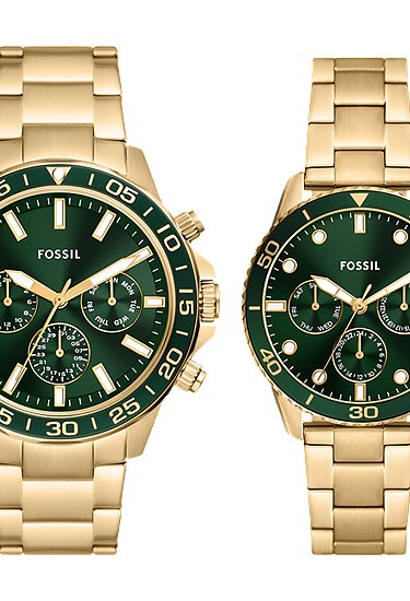 His and Hers Multifunction Gold-Tone Stainless Steel Watch Set