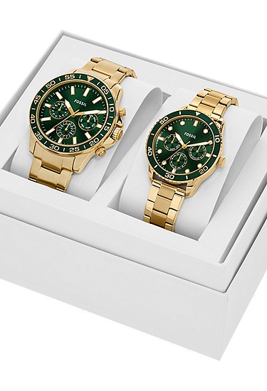His and Hers Multifunction Gold-Tone Stainless Steel Watch Set - Image 5