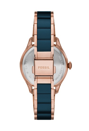 Gilmore 38mm Three-Hand Date Rose Gold-Tone and Navy Ceramic Watch - Image 3