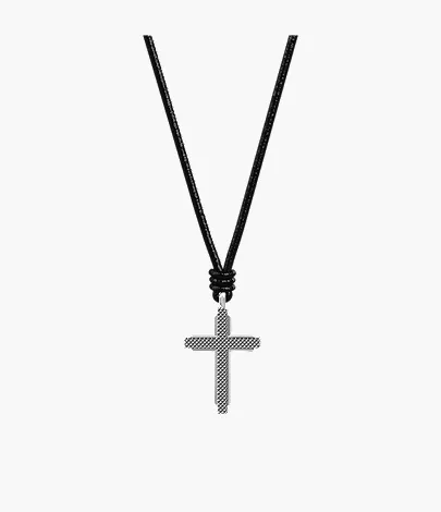 Machine Black Leather Cross Pendant Necklace - Image 6