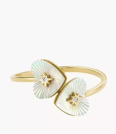 Sutton Radiant Love Gold-Tone Stainless Steel Mother-of-Pearl Heart Toi Et Moi Ring - Image 2